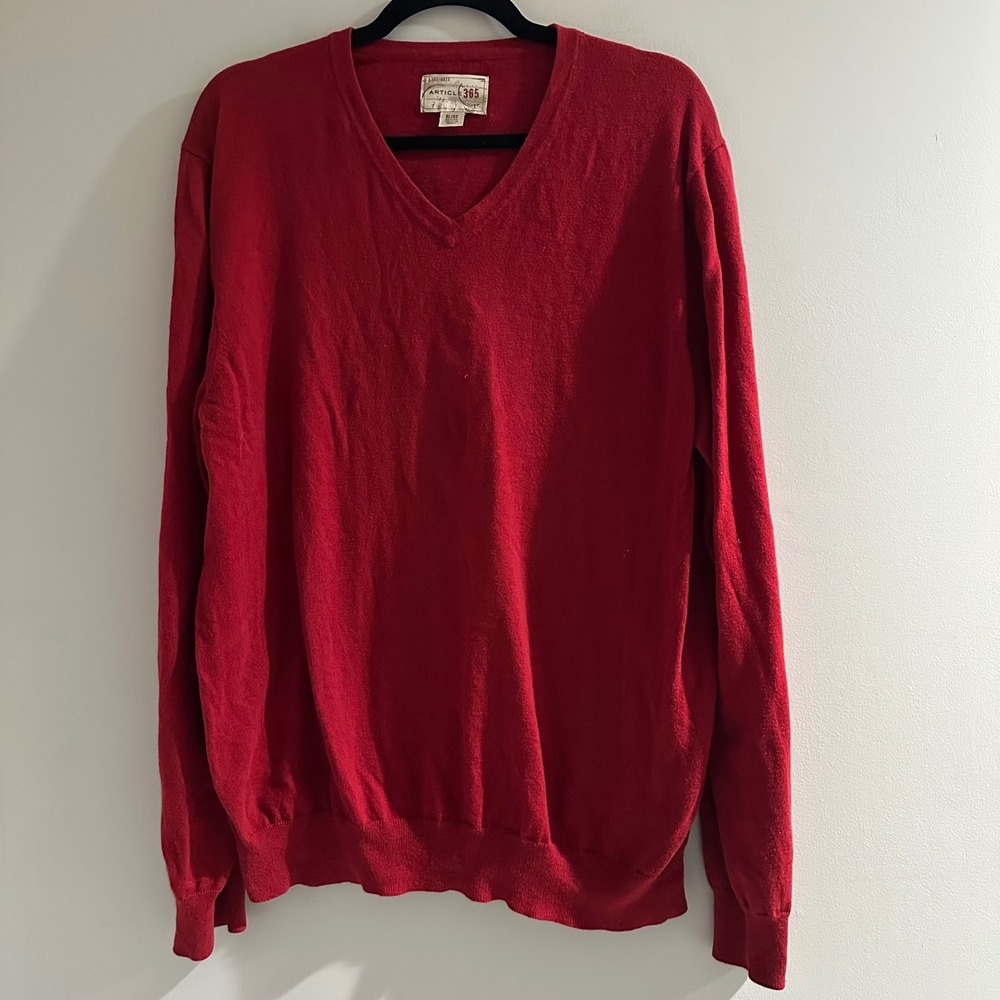 Article 365 V-Neck Sweater Mens XL Red Good Cotton Cashmere Blend‎ A365-0011
